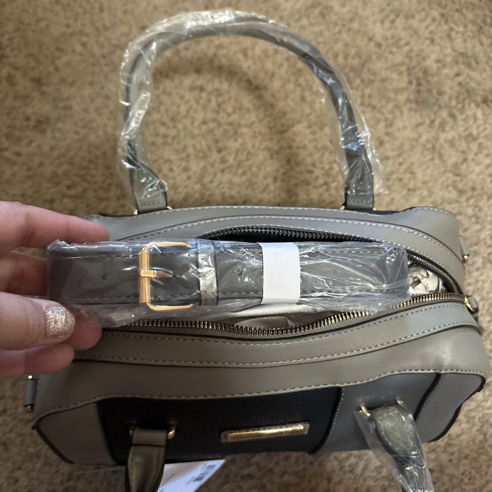 Adrienne Vittadini Regency Collection Pebbled Color Block Barrel Bag Purse Gray